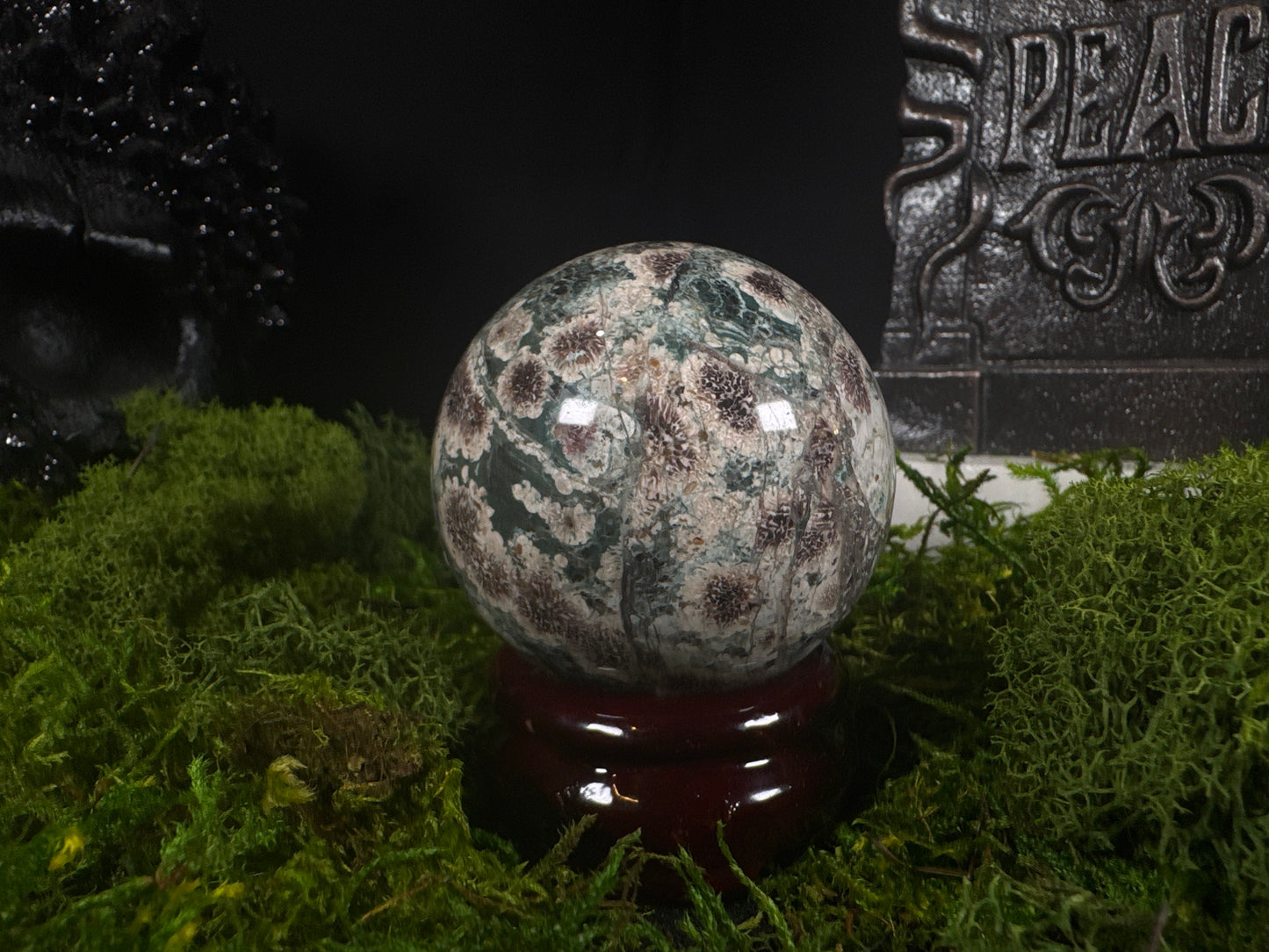 Green Cherry Blossom Agate Sphere