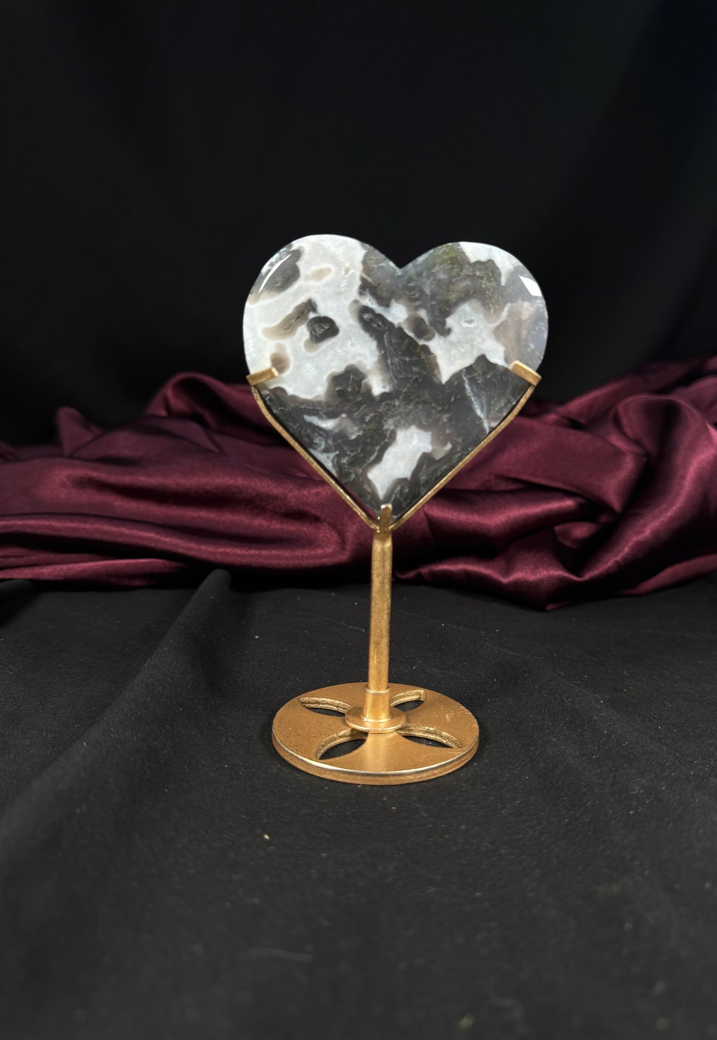 Moss Agate Heart w/ Stand