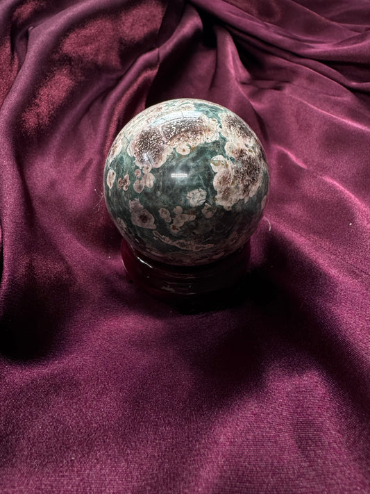 Green Cherry Blossom Agate Sphere