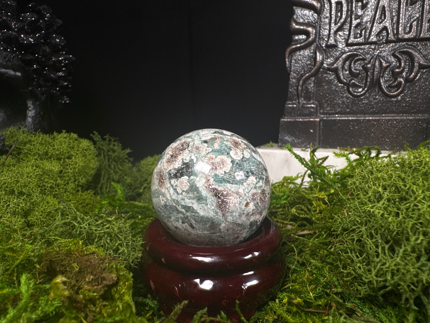 Green Cherry Blossom Agate Sphere