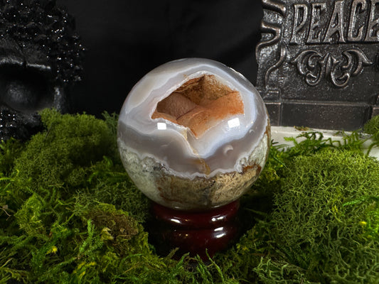 Blue Flower Agate with Moss Sphere