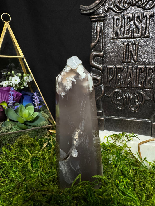 Green Flower Agate Tower