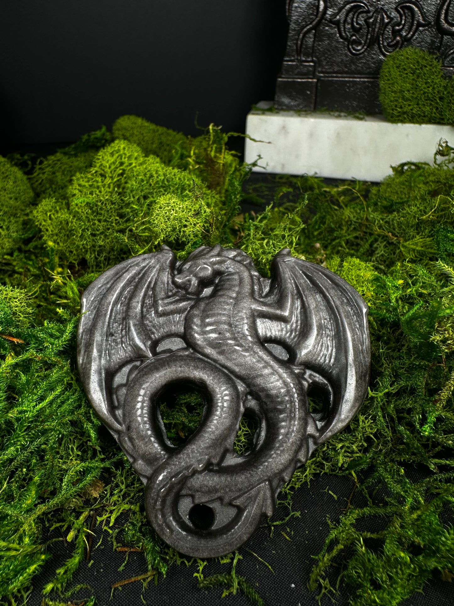 Silver Sheen Obsidian Dragon