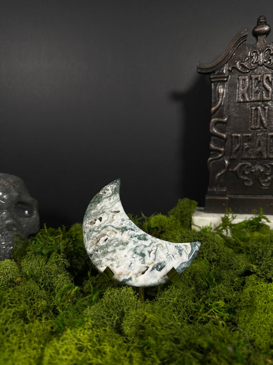 Moss Agate Moon w/stand