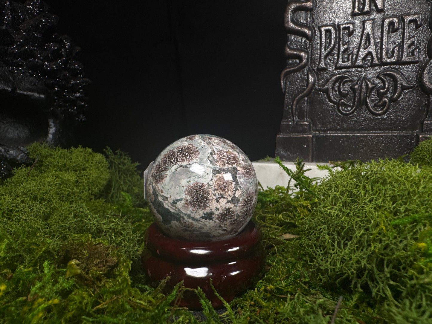 Green Cherry Blossom Agate Sphere